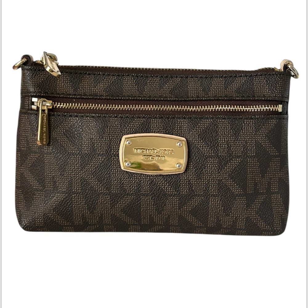 Michael Michael Kors Logo Brown Pouch/Wristlet